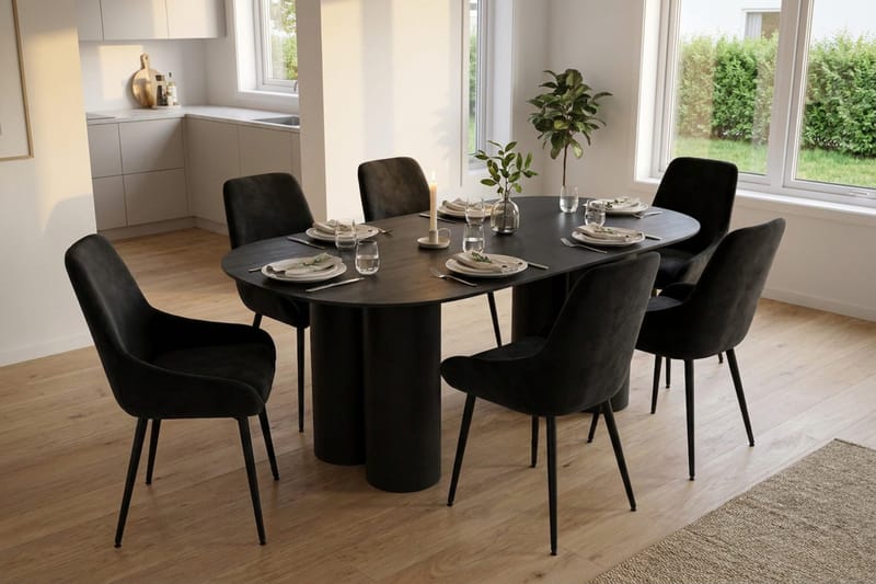 Juno Matgrupp rektangulärt 220 cm Svart med 8 Alsarp Matstolar - Svart - Möbler - Bord & matgrupper - Matgrupper