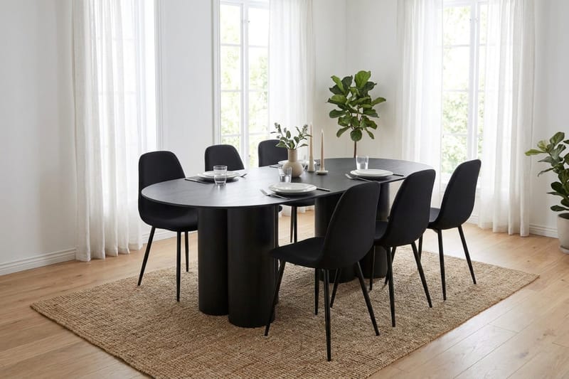 Juno Matgrupp rektangulärt 220 cm Svart med 8 Nibe Matstolar - Svart - Möbler - Bord & matgrupper - Matgrupper