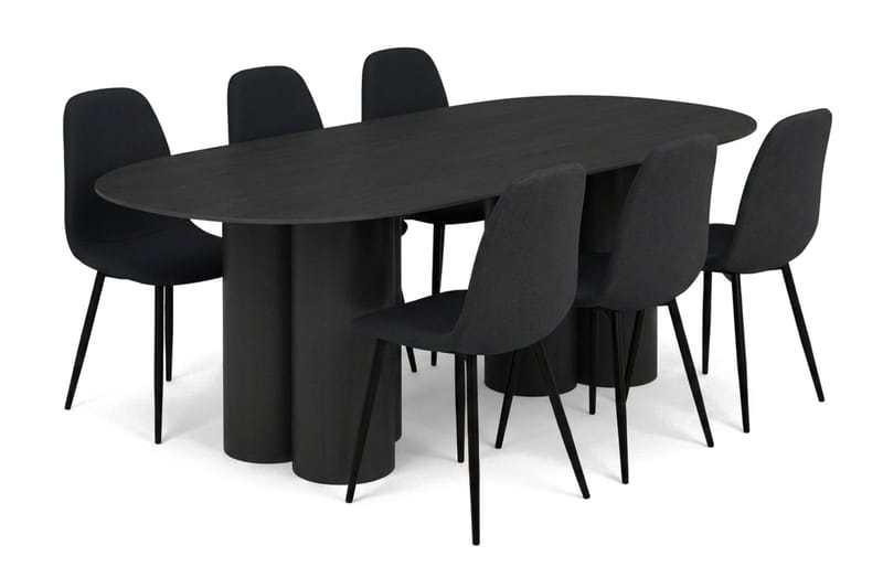 Juno Matgrupp rektangulärt 220 cm Svart med 8 Nibe Matstolar - Svart - Möbler - Bord & matgrupper - Matgrupper