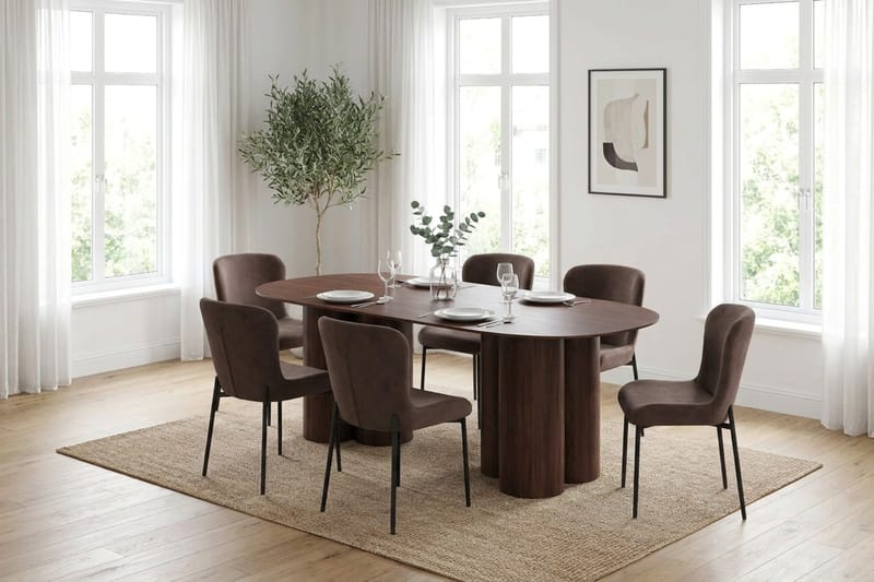 Juno Matgrupp rektangulärt 220 cm Valnöt med 6 Elsie Matstolar - Valnöt/Brun - Möbler - Bord & matgrupper - Matgrupper