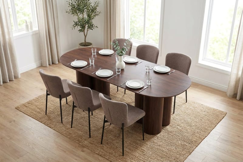Juno Matgrupp rektangulärt 220 cm Valnöt med 6 Elsie Matstolar - Valnöt/Grå - Möbler - Bord & matgrupper - Matgrupper