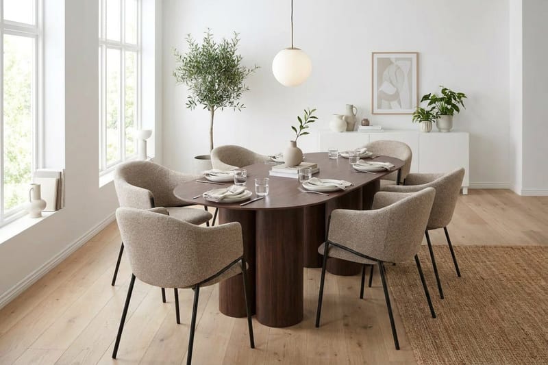 Juno Matgrupp rektangulärt 220 cm Valnöt med 6 Filip Matstolar - Valnöt - Möbler - Bord & matgrupper - Matgrupper