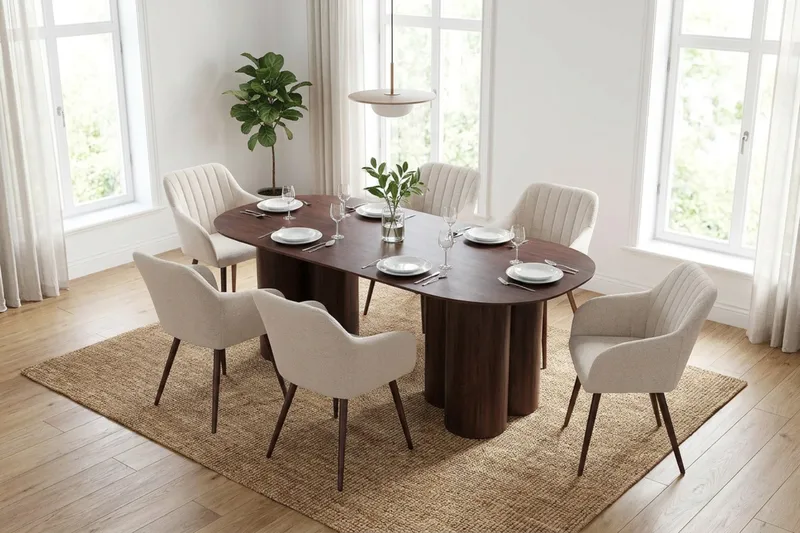 Juno Matgrupp rektangulärt 220 cm Valnöt med 6 Filippa Matstolar - Valnöt - Möbler - Bord & matgrupper - Matgrupper