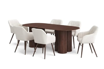 Juno Matgrupp rektangulärt 220 cm Valnöt med 6 Filippa Matstolar - Valnöt - Möbler - Bord & matgrupper - Matgrupper