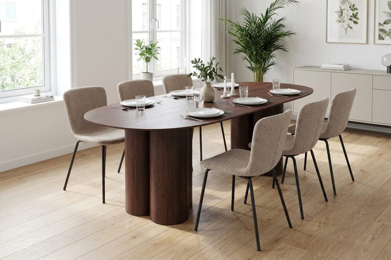 Juno Matgrupp rektangulärt 220 cm Valnöt med 6 Katy Matstolar - Valnöt - Möbler - Bord & matgrupper - Matgrupper