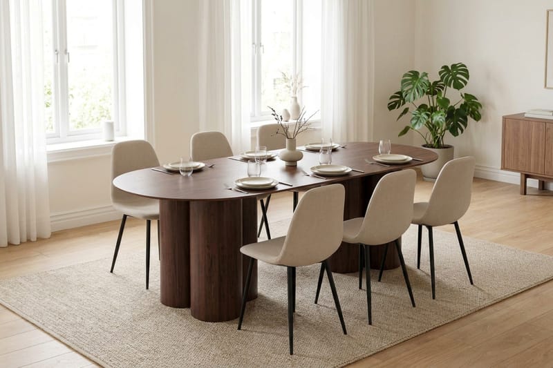 Juno Matgrupp rektangulärt 220 cm Valnöt med 6 Nibe Matstolar - Valnöt - Möbler - Bord & matgrupper - Matgrupper