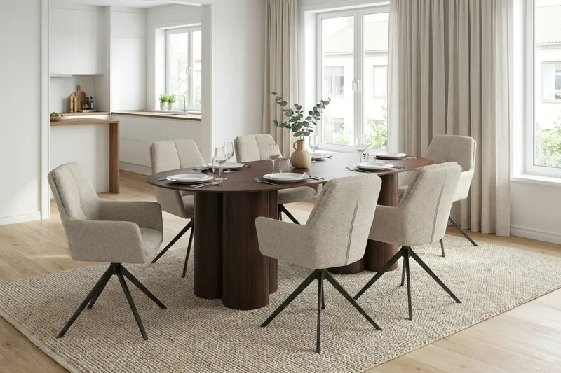 Juno Matgrupp rektangulärt 220 cm Valnöt med 6 Torsby Matstolar - Valnöt - Möbler - Bord & matgrupper - Matgrupper