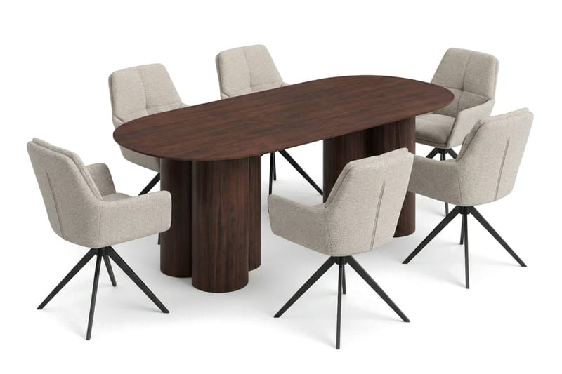 Juno Matgrupp rektangulärt 220 cm Valnöt med 6 Torsby Matstolar - Valnöt - Möbler - Bord & matgrupper - Matgrupper