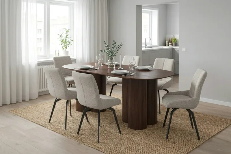 Juno Matgrupp rektangulärt 220 cm Valnöt med 8 Mora Matstolar - Valnöt - Möbler - Bord & matgrupper - Matgrupper
