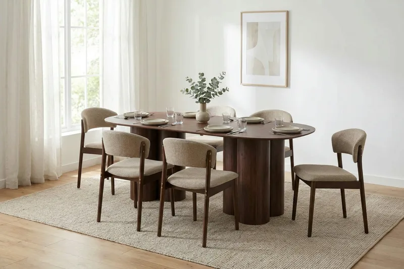 Juno Matgrupp rektangulärt 220 cm Valnöt med 8 Nala Matstolar - Valnöt - Möbler - Bord & matgrupper - Matgrupper