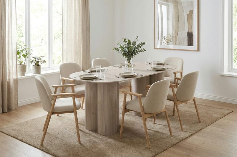 Juno Matgrupp rektangulärt 220 cm Vitlaserad med 6 Reciclar Matstolar - Vitlaserad - Möbler - Bord & matgrupper - Matgrupper