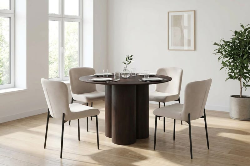 Juno Matgrupp runt 110 cm Rökt Ek med 4 Elsie Matstolar - Rökt ek/Beige - Möbler - Bord & matgrupper - Matgrupper