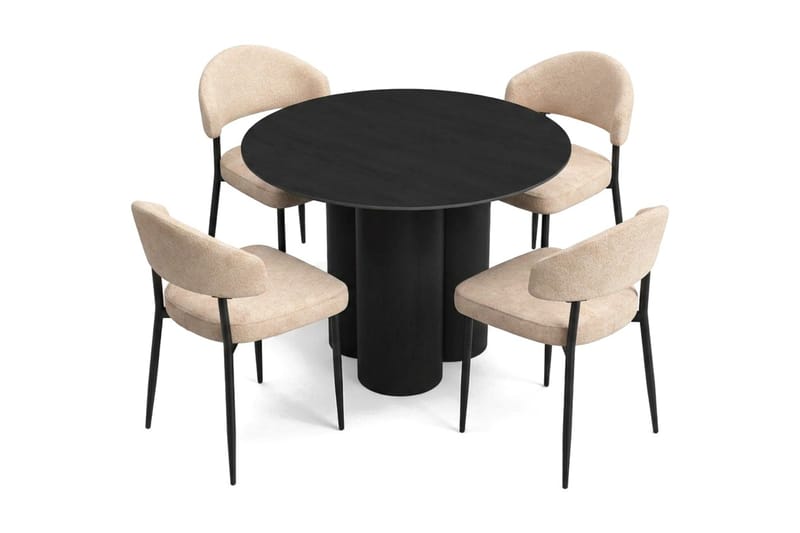 Juno Matgrupp runt 110 cm Svart med 4 Jairam Matstolar - Svart - Möbler - Bord & matgrupper - Matgrupper