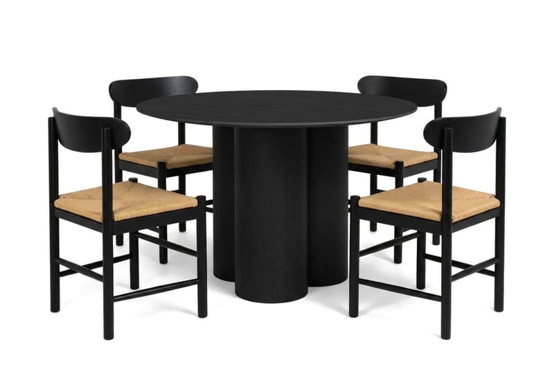Juno Matgrupp runt 110 cm Svart med 4 Malte Matstolar - Möbler - Bord & matgrupper - Matgrupper