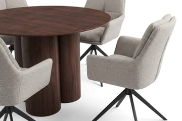 Juno Matgrupp runt 110 cm Valnöt med 4 Torsby Matstolar - Valnöt - Möbler - Bord & matgrupper - Matgrupper