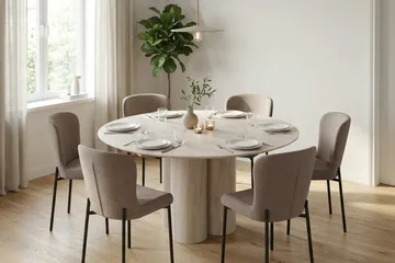 Juno Matgrupp runt 130 cm Vitlaserad med 6 Elsie Matstolar - Vitlaserad ek - Möbler - Bord & matgrupper - Matgrupper