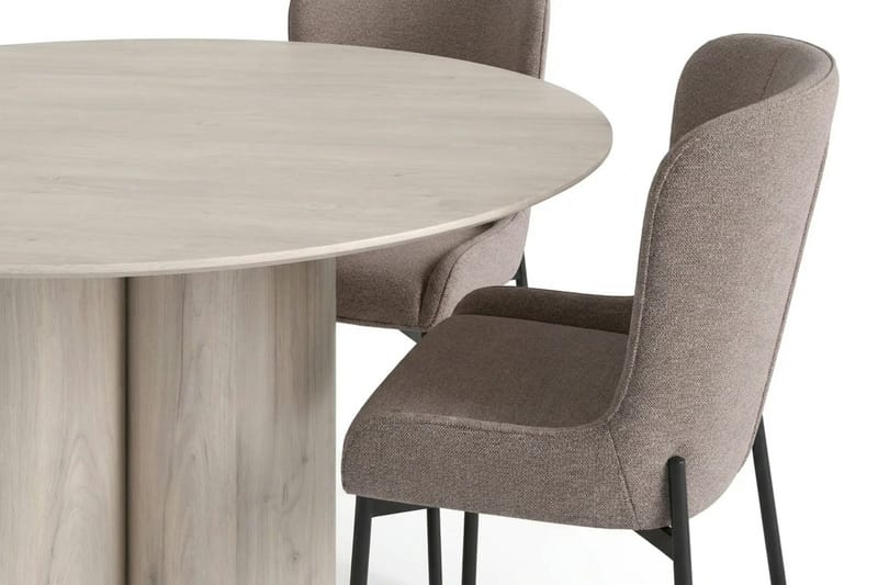 Juno Matgrupp runt 130 cm Vitlaserad med 6 Elsie Matstolar - Vitlaserad/Grå - Möbler - Bord & matgrupper - Matgrupper
