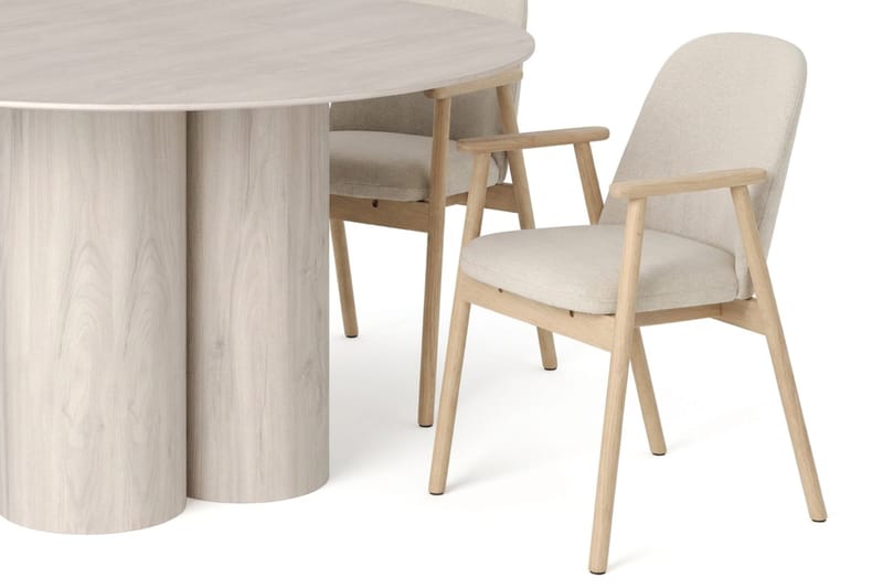 Juno Matgrupp runt 130 cm Vitlaserad med 6 Reciclar Matstolar - Vitlaserad - Möbler - Bord & matgrupper - Matgrupper