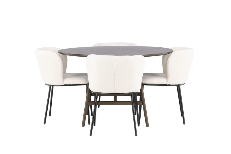 Kaseidon Matgrupp 100 cm Rund med 4 Edina Stolar, Mörkbrun