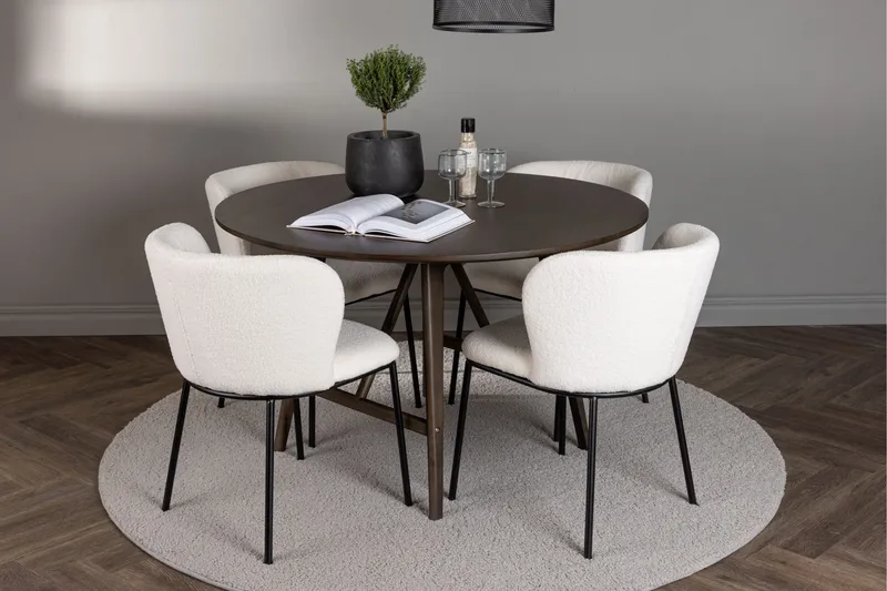 Kaseidon Matgrupp 100 cm Rund med 4 Edina Stolar - Mörkbrun - Möbler - Bord & matgrupper - Matgrupper