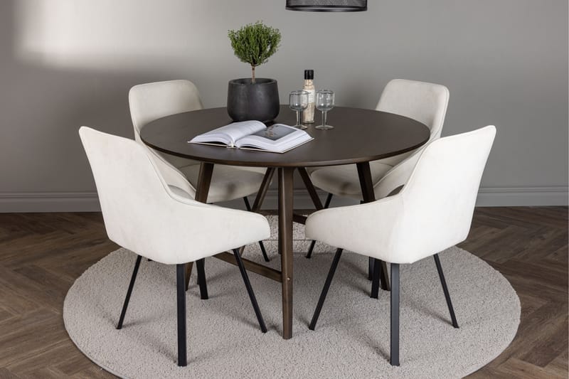 Kaseidon Matgrupp 100 cm Rund med 4 Rosie stolar - Beige - Möbler - Bord & matgrupper - Matgrupper