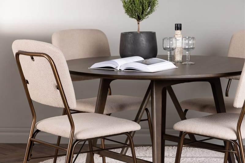 Kaseidon Matgrupp 100 cm Rund med 4 Seda stolar - Beige - Möbler - Bord & matgrupper - Matgrupper