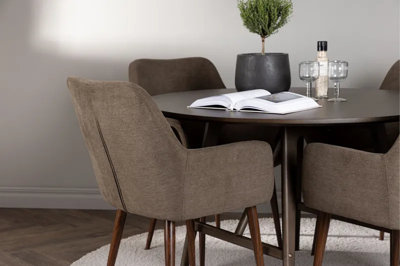 Kaseidon Matgrupp 100 cm Rund med 4 Tomorrow stolar - Brun - Möbler - Bord & matgrupper - Matgrupper