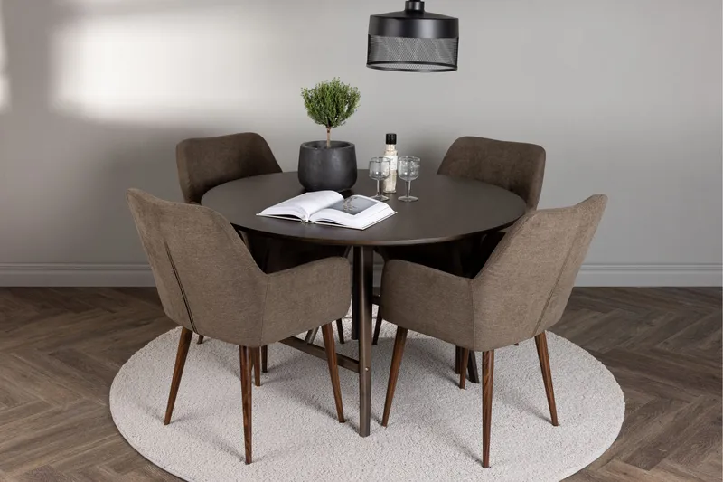 Kaseidon Matgrupp 100 cm Rund med 4 Tomorrow stolar - Brun - Möbler - Bord & matgrupper - Matgrupper