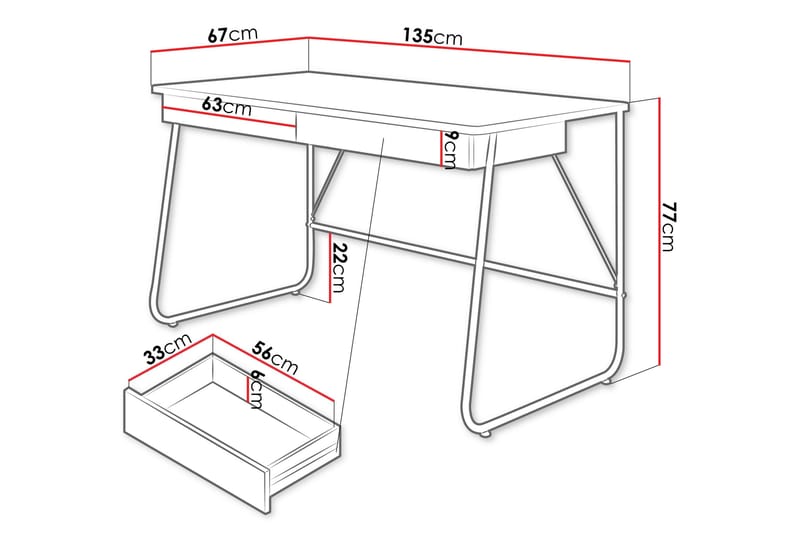 Aditiya Skrivbord 67x135 cm - Svart - Möbler - Bord & matgrupper - Kontorsbord - Skrivbord