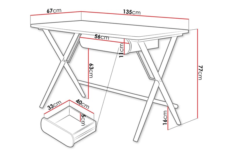 Aditiya Skrivbord 67x135 cm - Vit - Möbler - Bord & matgrupper - Kontorsbord - Skrivbord