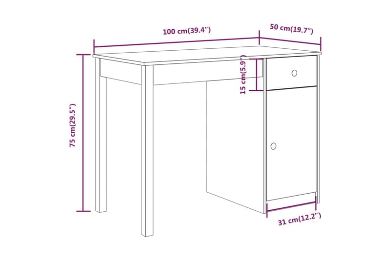 beBasic Skrivbord 100x50x75 cm massiv furu - Brown - Skrivbord