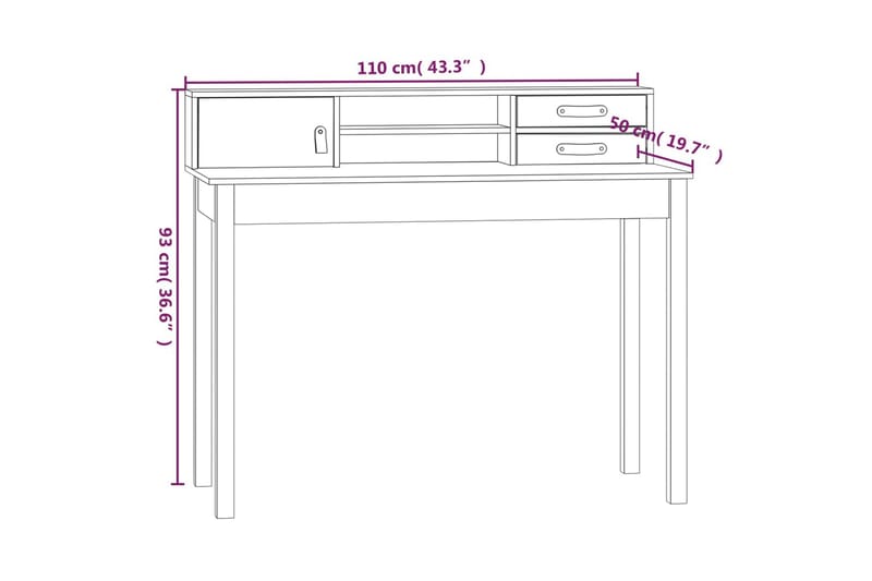 beBasic Skrivbord 110x50x93 cm massiv furu - Brown - Skrivbord