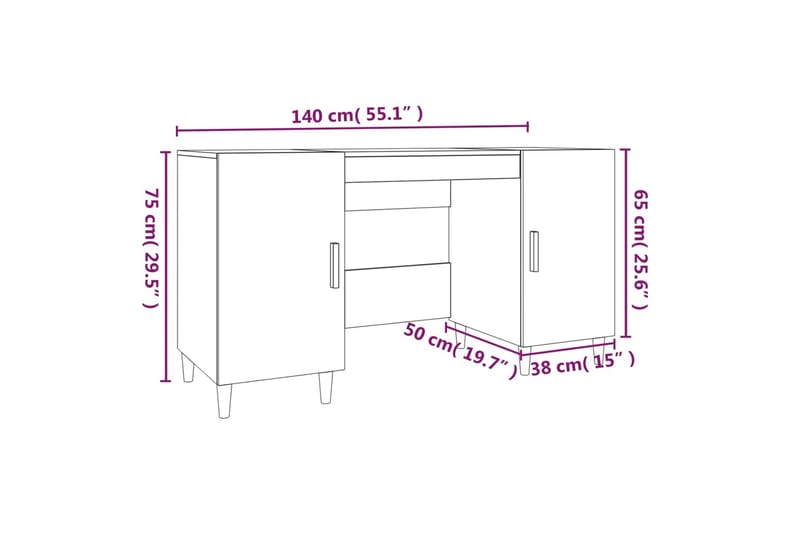 beBasic Skrivbord betonggrå 140x50x75 cm konstruerat trä - Grey - Skrivbord