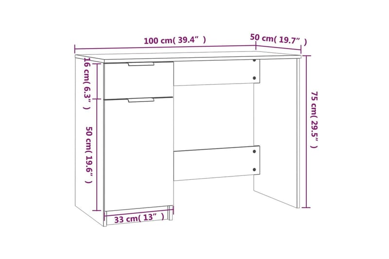 beBasic Skrivbord brun ek 100x50x75 cm konstruerat trä - Brown - Möbler - Bord & matgrupper - Kontorsbord - Skrivbord