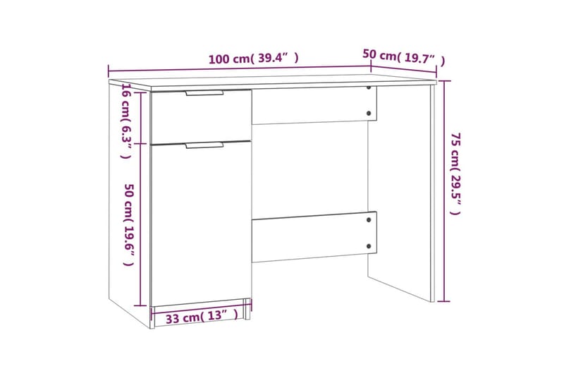 beBasic Skrivbord brun ek 100x50x75 cm konstruerat trä - Brown - Skrivbord