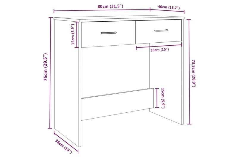 beBasic Skrivbord brun ek 80x40x75 cm konstruerat trä - Brown - Skrivbord