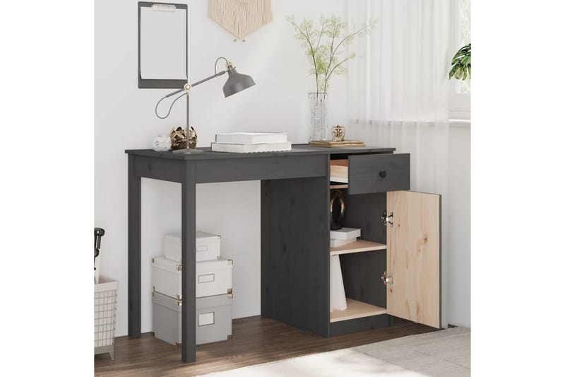 beBasic Skrivbord grå 100x50x75 cm massiv furu - Grey - Skrivbord