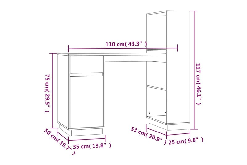 beBasic Skrivbord grå 110x53x117 cm massiv furu - Grey - Möbler - Bord & matgrupper - Kontorsbord - Skrivbord