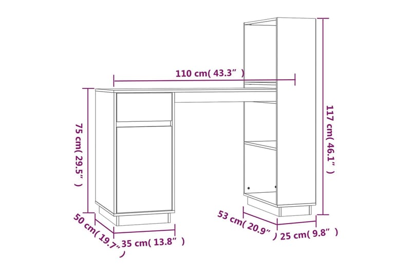 beBasic Skrivbord grå 110x53x117 cm massiv furu - Grey - Skrivbord