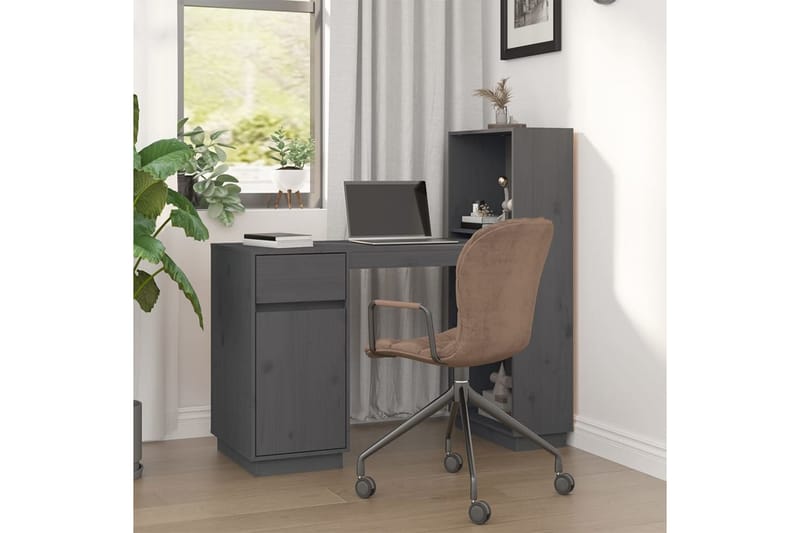 beBasic Skrivbord grå 110x53x117 cm massiv furu - Grey - Möbler - Bord & matgrupper - Kontorsbord - Skrivbord