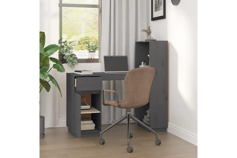 beBasic Skrivbord grå 110x53x117 cm massiv furu - Grey - Möbler - Bord & matgrupper - Kontorsbord - Skrivbord