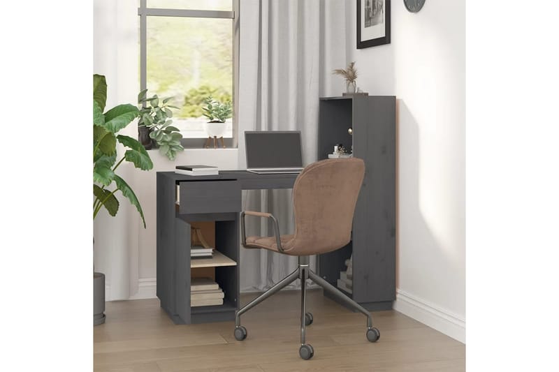 beBasic Skrivbord grå 110x53x117 cm massiv furu - Grey - Skrivbord