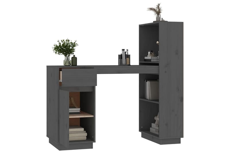 beBasic Skrivbord grå 110x53x117 cm massiv furu - Grey - Möbler - Bord & matgrupper - Kontorsbord - Skrivbord
