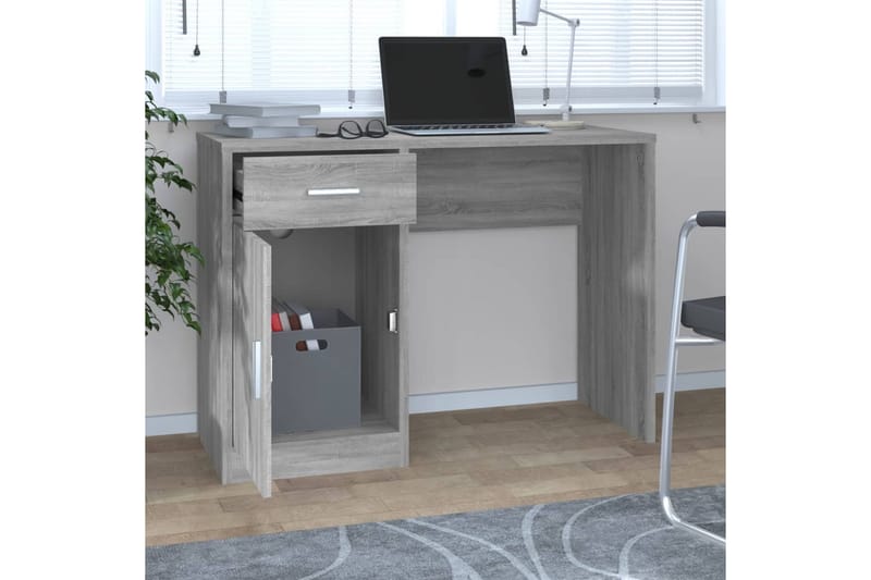 beBasic Skrivbord lådor & skåp grå sonoma 100x40x73cm konstruerat trä - Grey - Skrivbord