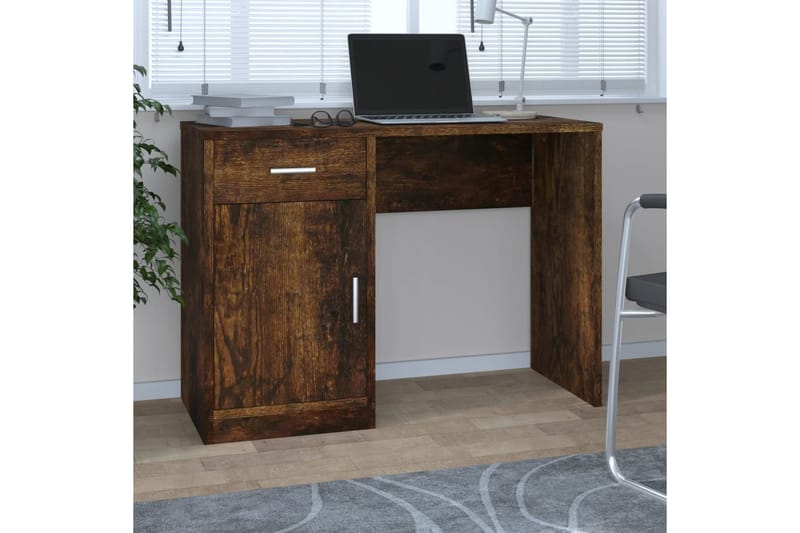 beBasic Skrivbord lådor & skåp rökfärgad ek 100x40x73cm konstruerat trä - Brown - Möbler - Bord & matgrupper - Kontorsbord - Skrivbord
