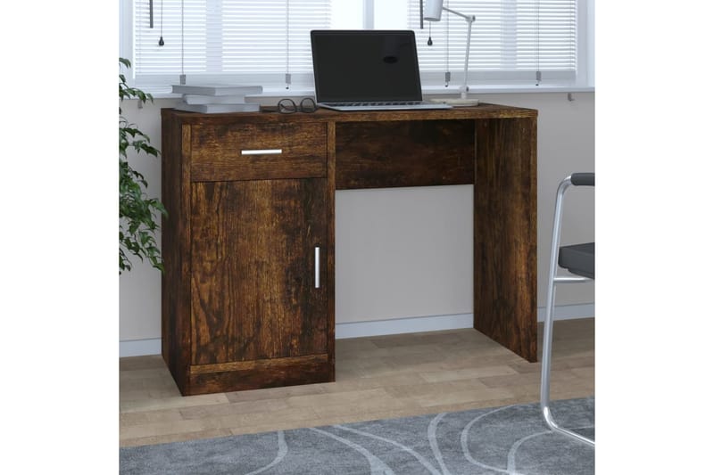 beBasic Skrivbord lådor & skåp rökfärgad ek 100x40x73cm konstruerat trä - Brown - Skrivbord