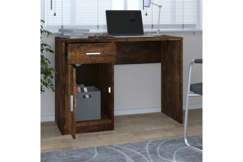 beBasic Skrivbord lådor & skåp rökfärgad ek 100x40x73cm konstruerat trä - Brown - Möbler - Bord & matgrupper - Kontorsbord - Skrivbord