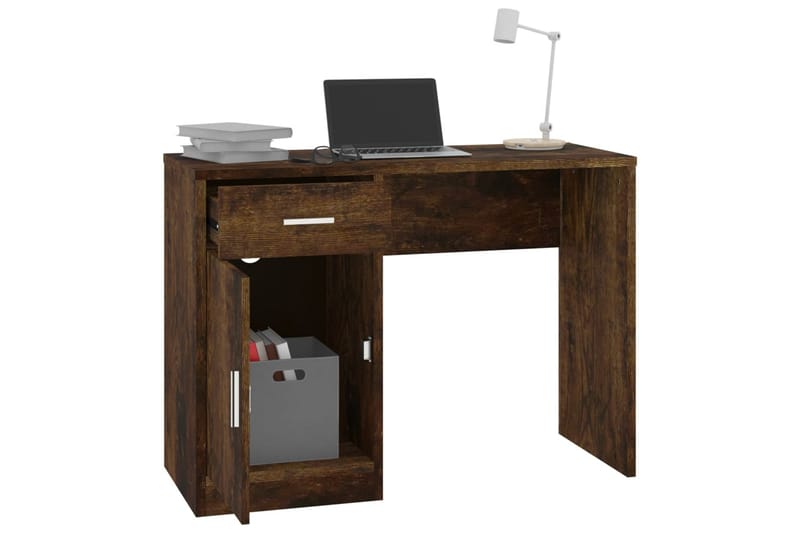 beBasic Skrivbord lådor & skåp rökfärgad ek 100x40x73cm konstruerat trä - Brown - Möbler - Bord & matgrupper - Kontorsbord - Skrivbord