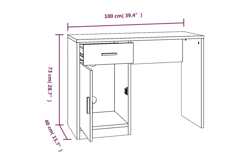 beBasic Skrivbord lådor & skåp vit högglans 100x40x73cm konstruerat trä - White - Skrivbord