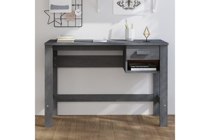 beBasic Skrivbord mörkgrå 110x40x75 cm massiv furu - Grey - Skrivbord